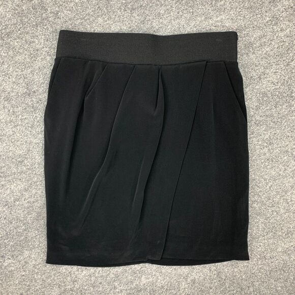 Club Monaco Faux Wrap Tulip Skirt Womens 4 Back Zip Lined Pleated Stretch Band - Picture 2 of 13